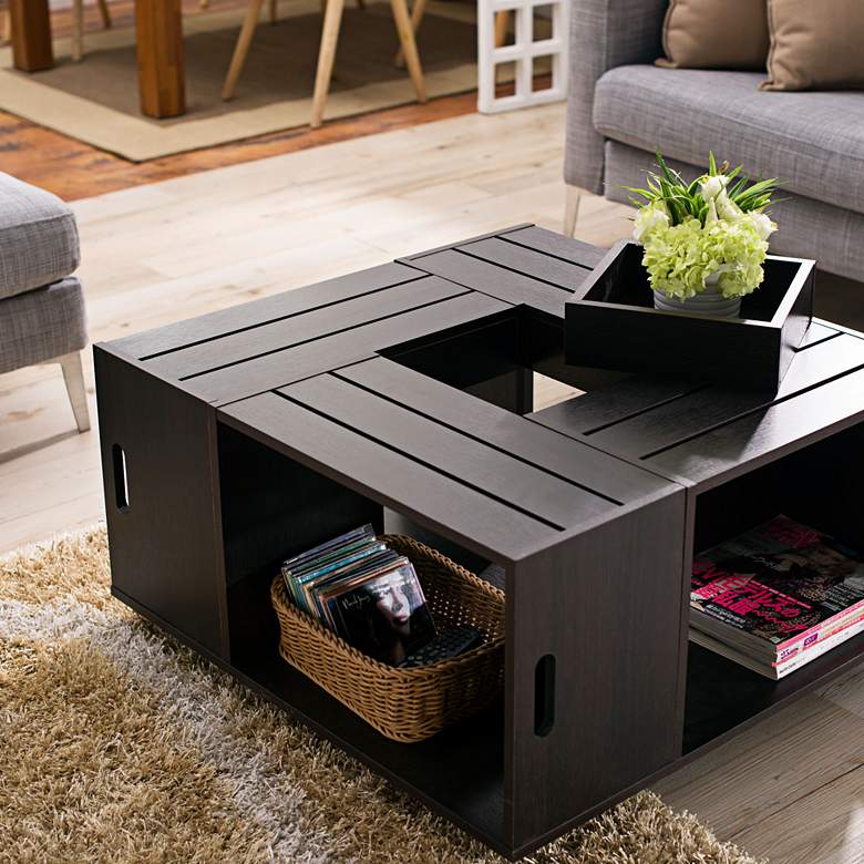 Image 4 Portins 31 1/2" Square Rustic Espresso Wood Coffee Table more views