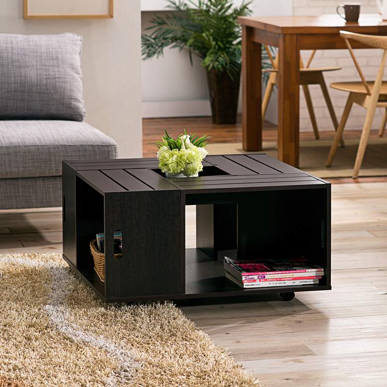 Image 5 Portins 31 1/2" Square Rustic Espresso Wood Coffee Table more views