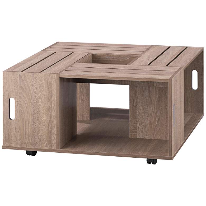 Image 2 Portins 31 1/2" Square Weathered White Wood Coffee Table