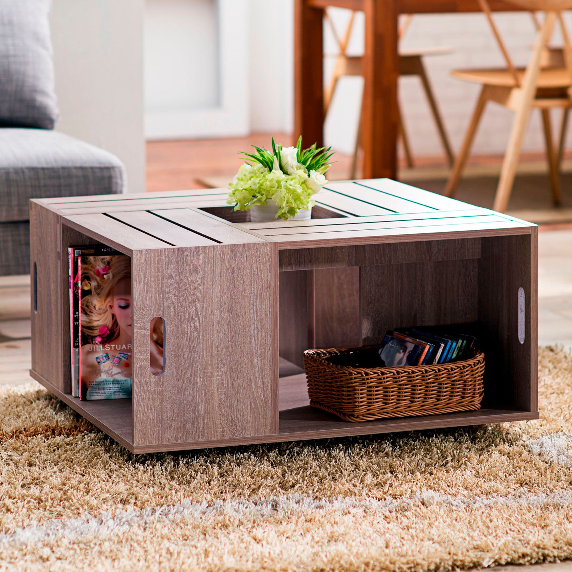 Square coffee table white deals and wood