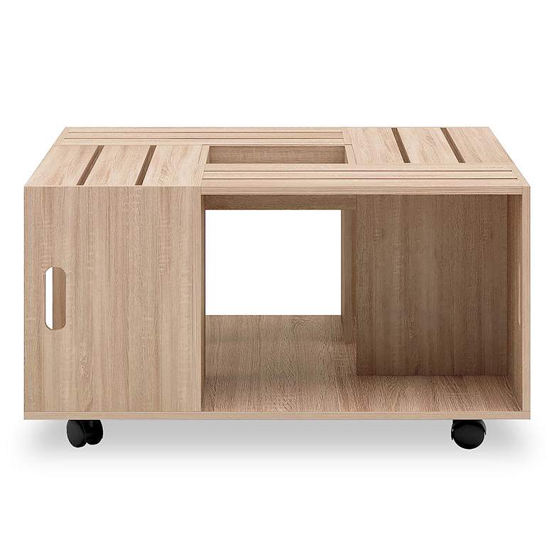Image 7 Portins 31 1/2" Square Weathered White Wood Coffee Table more views