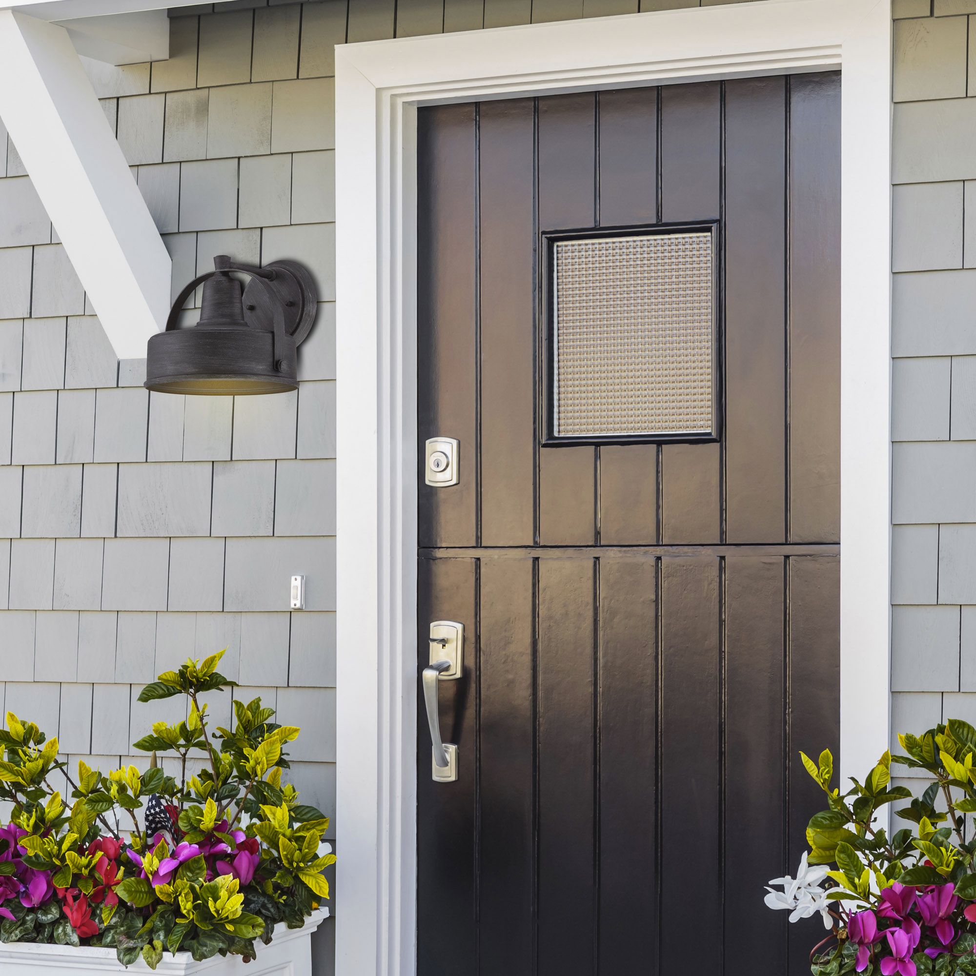 Portland 8" High Weathered Pewter Outdoor Wall Light in scene