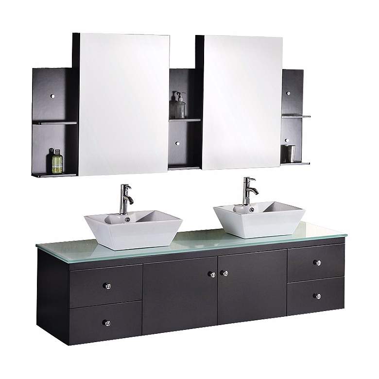 Image 1 Portland Espresso 72" Wide Double Sink Floating Vanity Set