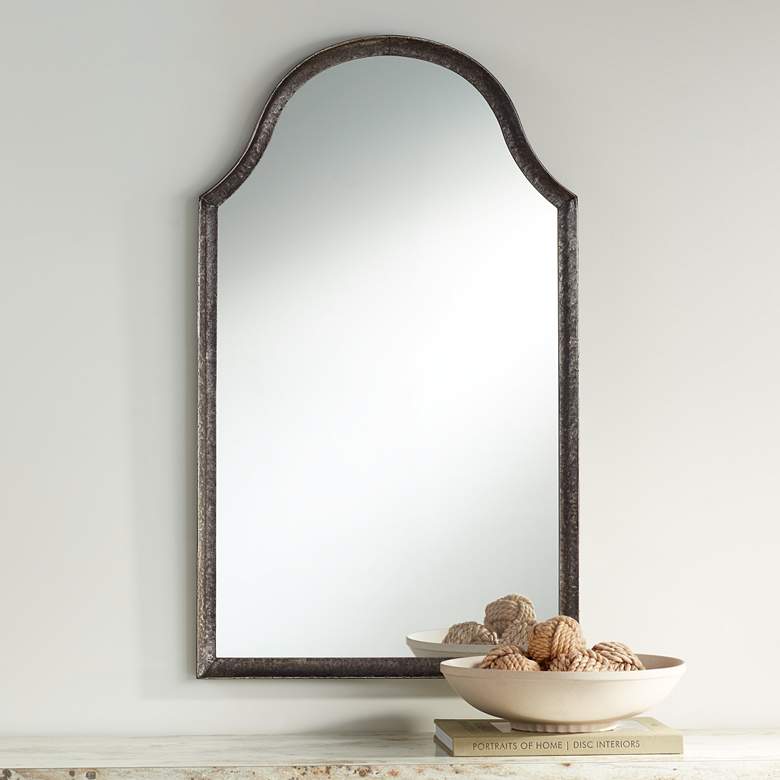 Image 1 Portland Matte Dark Gunmetal 23 1/2" x 40" Arch Wall Mirror