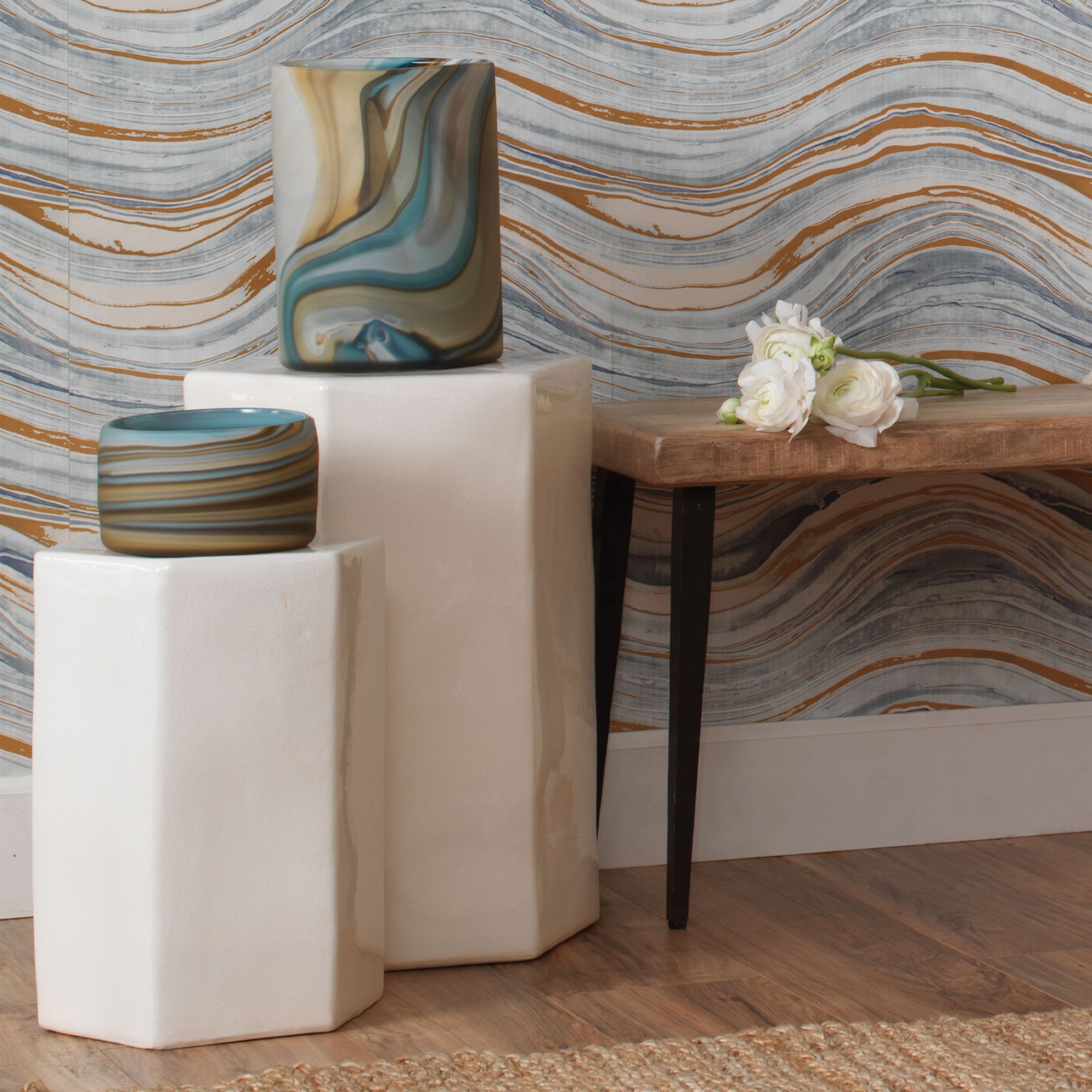 Porto 11 1/2" Wide Ceramic Hexagonal Modern Side Table