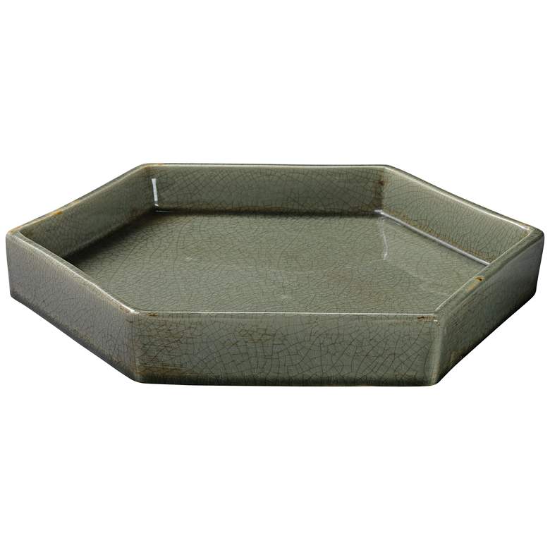 Image 1 Porto 15" Wide Modern Rustic Pistachio Green Ceramic Tray