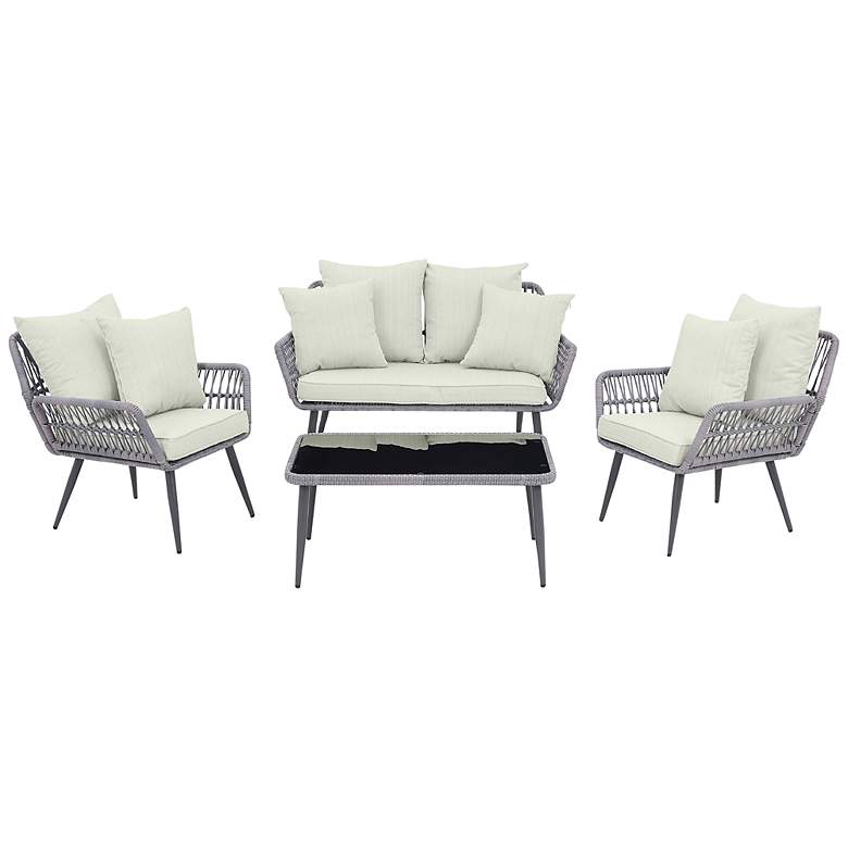 Image 2 Portofino Rope Wicker 4-Piece Patio Set with Cream Cushion