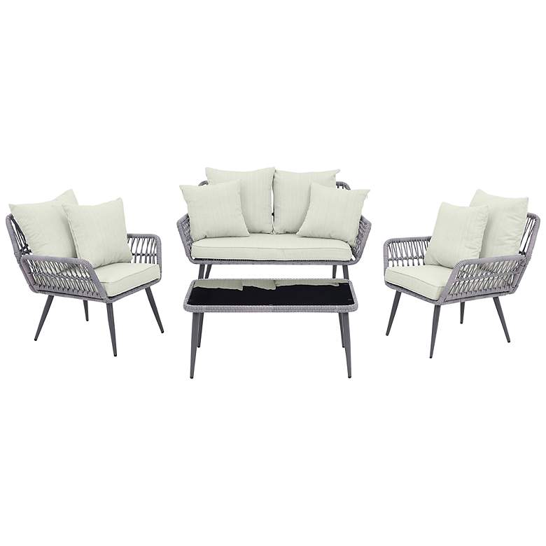 Image 1 Portofino Rope Wicker 4-Piece Patio Set with Cream Cushion