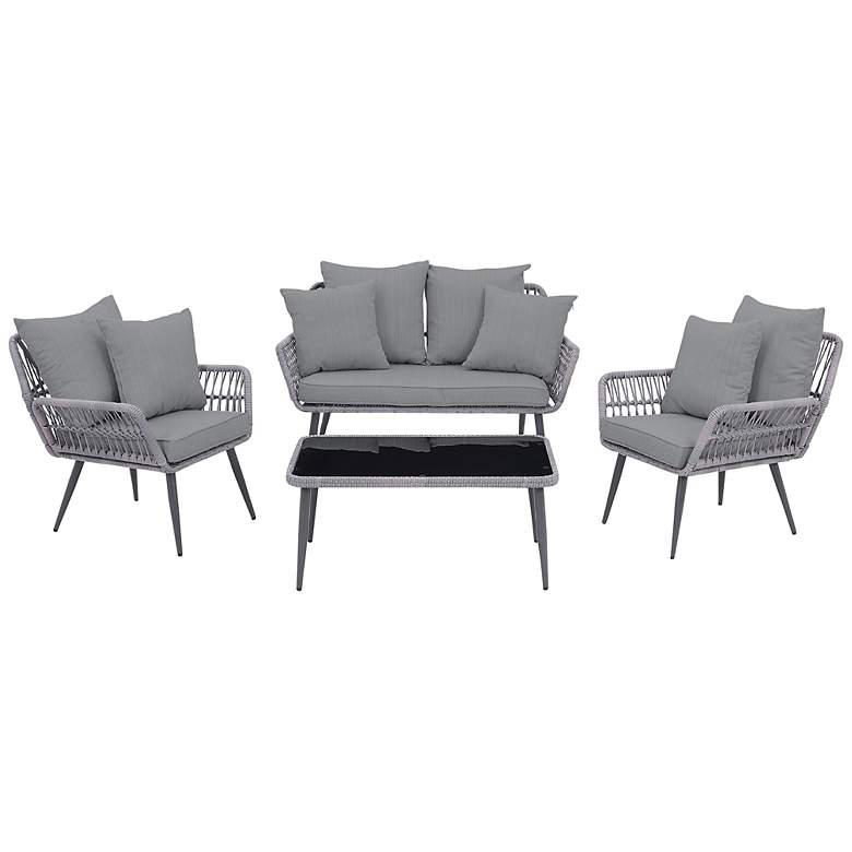 Image 2 Portofino Rope Wicker 4-Piece Patio Set with Gray Cushion