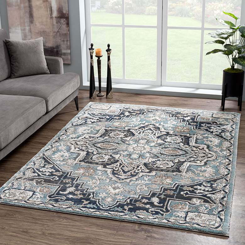 Image 1 Portsmouth Ancient 40460 2&#39;7 inchx4&#39;2 inch Land Blue Area Rug