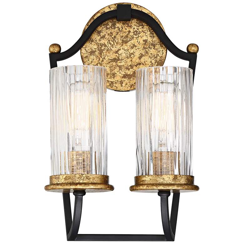 Image 1 Posh Horizon 13 1/2" High Black and Gold 2-Light Wall Sconce