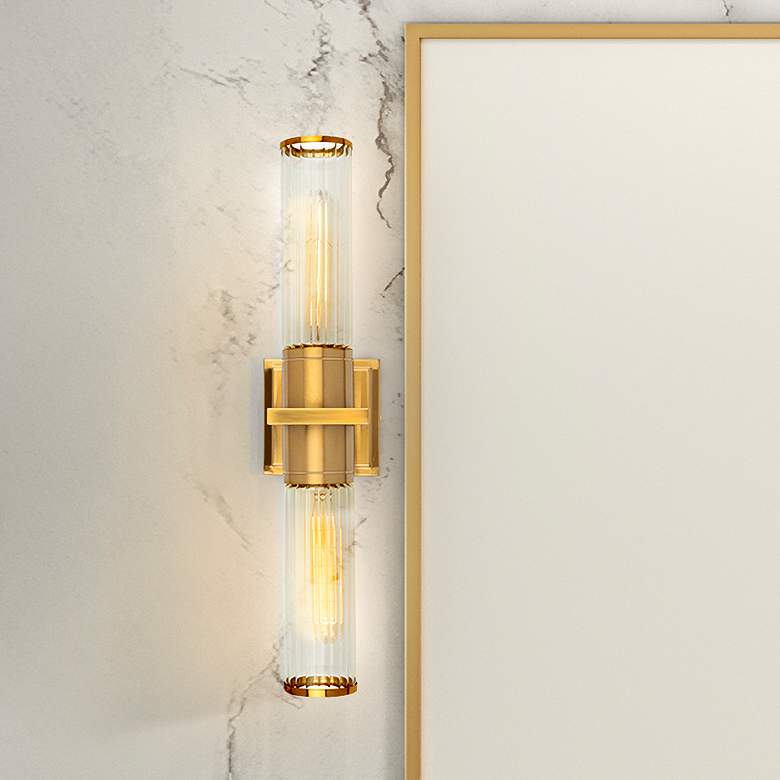 Image 1 Positano 20.8"W 2-Light Brushed Brass Bathroom Vanity w/ Clear Glass S