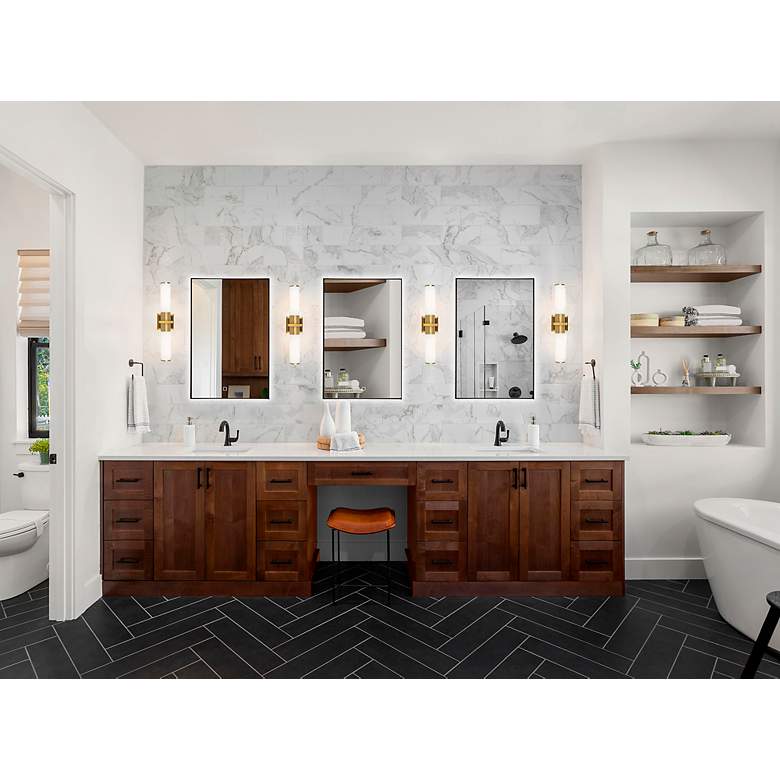 Image 5 Positano 20.8"W 2-Light Brushed Brass Bathroom Vanity w/ White Glass S more views