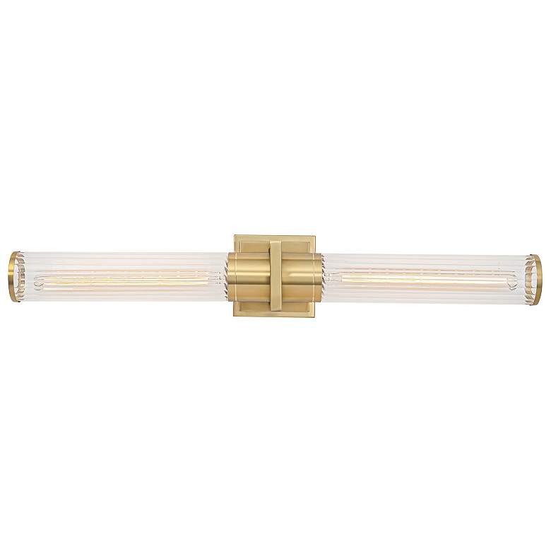 Image 2 Positano 29" Wide 2-Light Satin Brass Bathroom Vanity w/ Ribbed Glass