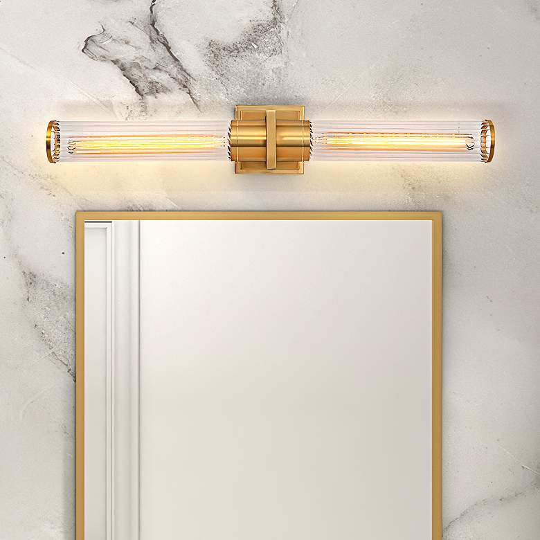 Image 1 Positano 29" Wide 2-Light Satin Brass Bathroom Vanity w/ Ribbed Glass