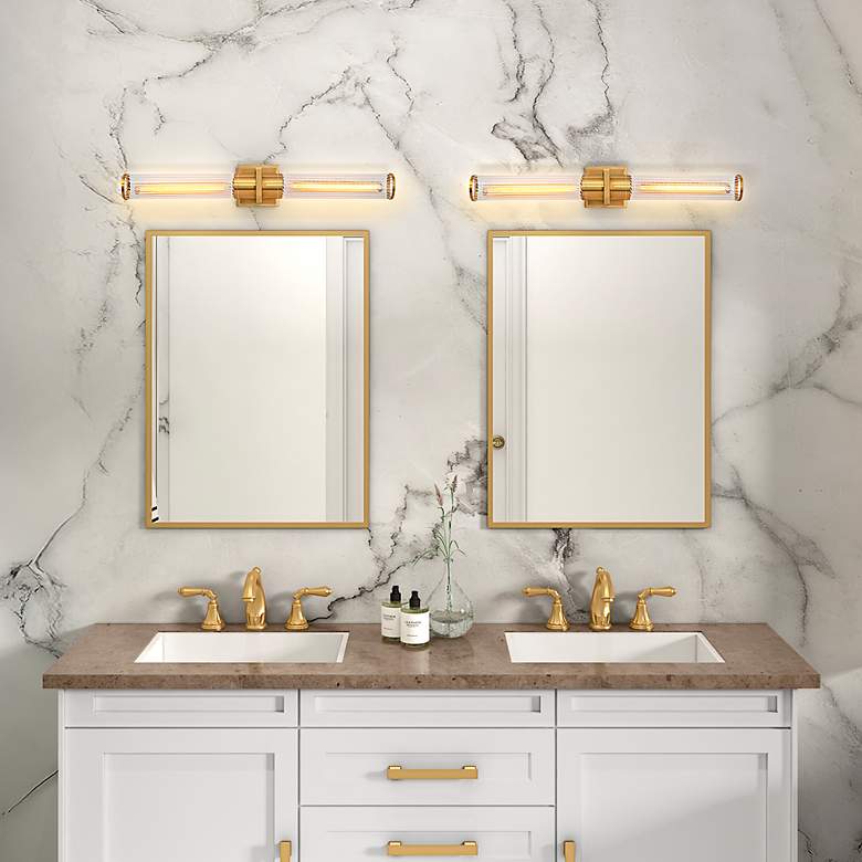 Image 3 Positano 29" Wide 2-Light Satin Brass Bathroom Vanity w/ Ribbed Glass more views