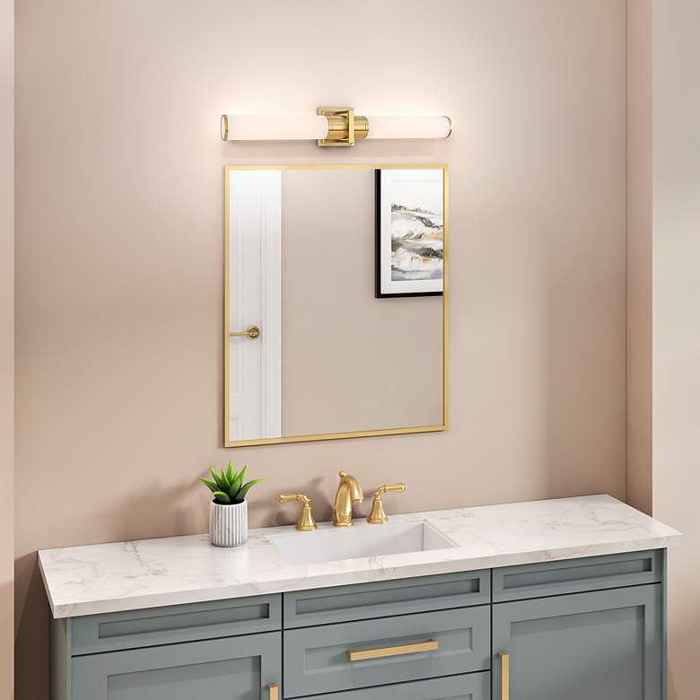 Image 3 Positano 29" Wide 2-Light Satin Brass Bathroom Vanity w/ White Glass S more views