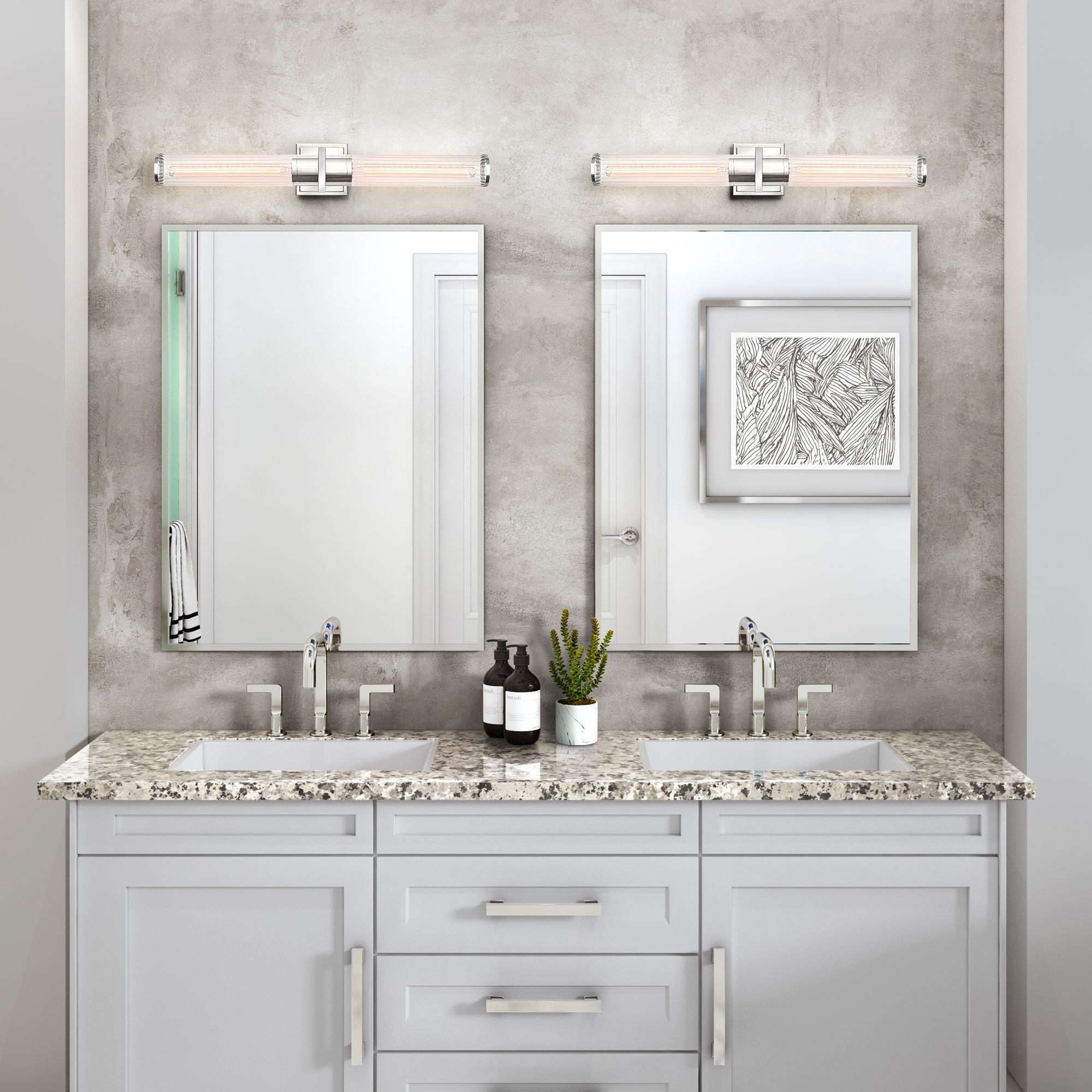 Image 3 Positano 29"W 2-Light Polished Nickel Bathroom Vanity w/ Ribbed Glass  more views