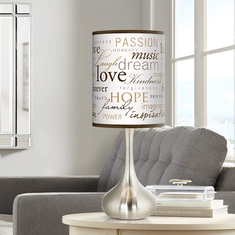 Positivity Love and Hope Giclee Modern Droplet Table Lamp