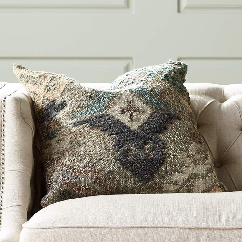 Image 1 Positos Blue Multi-Color Diamond 22" Square Throw Pillow