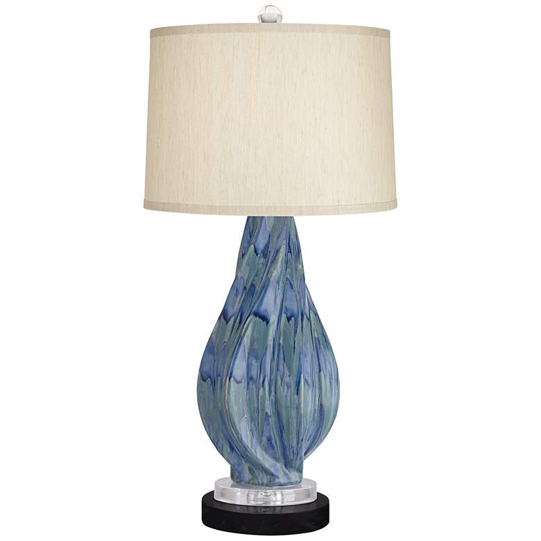 Image 1 Possi Euro Teresa Teal Ceramic Table Lamp with Round Black Marble Riser