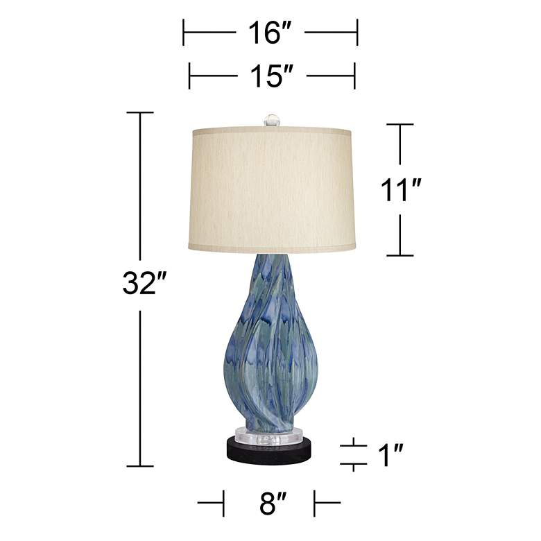 Image 6 Possi Euro Teresa Teal Ceramic Table Lamp with Round Black Marble Riser more views