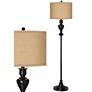 Possii Euro 58"  Woven Burlap Black Bronze Font Floor Lamp