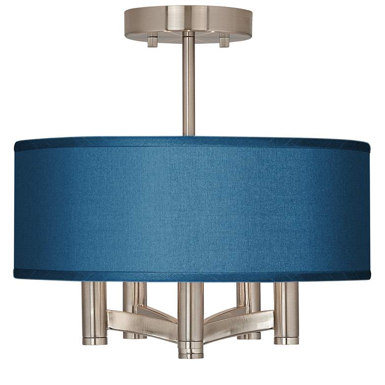 Possii Euro Blue Faux Silk Ava 5-Light Modern Nickel Ceiling Light