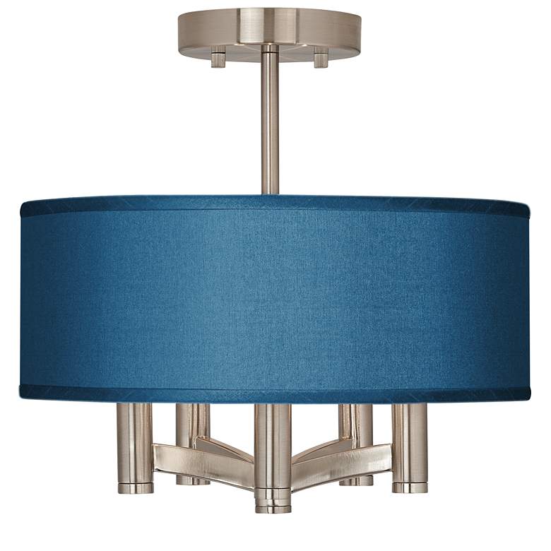 Image 1 Possii Euro Blue Faux Silk Ava 5-Light Modern Nickel Ceiling Light