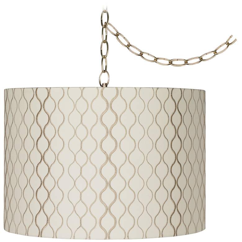 Image 1 Possii Euro Embroidered Hourglass 16" Brass Plug-In Swag Chandelier
