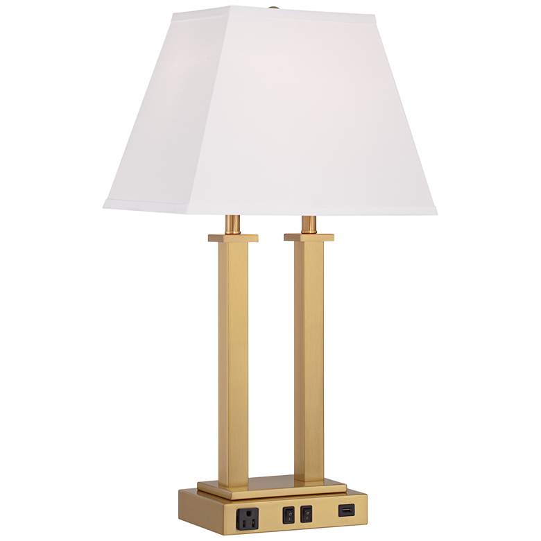 Image 2 Possini Amity Warm Brass 26" High Desk Lamp with USB Port and Outlet