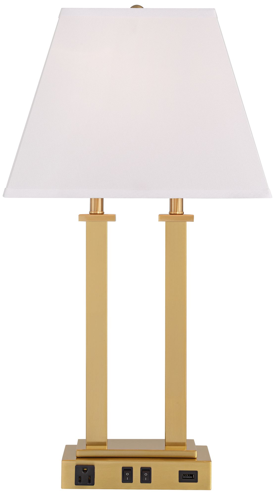 Possini Amity Warm Brass 26" High Desk Lamp with USB Port and Outlet