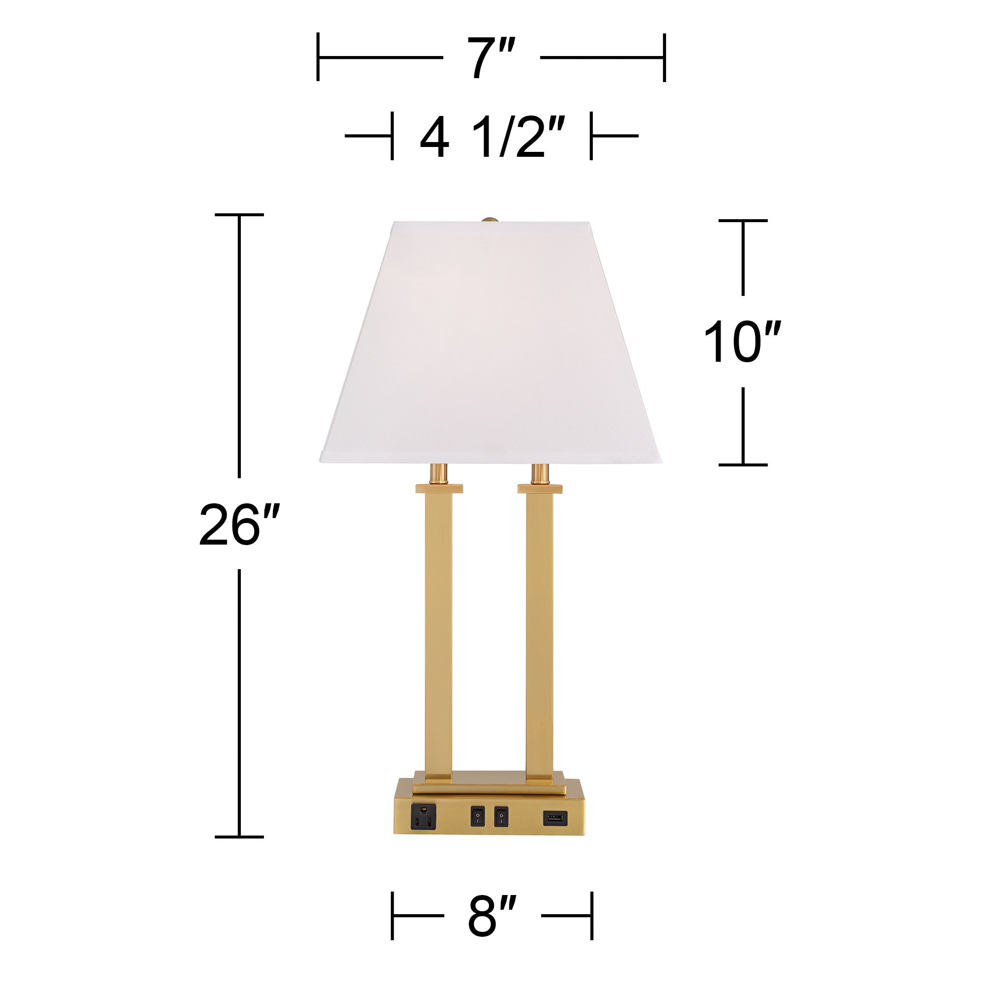 Possini Amity Warm Brass 26" High Desk Lamp with USB Port and Outlet