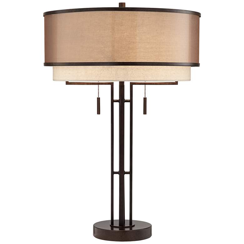 Image 2 Possini Andes Bronze Double Shade Table Lamp with USB Cord Dimmer