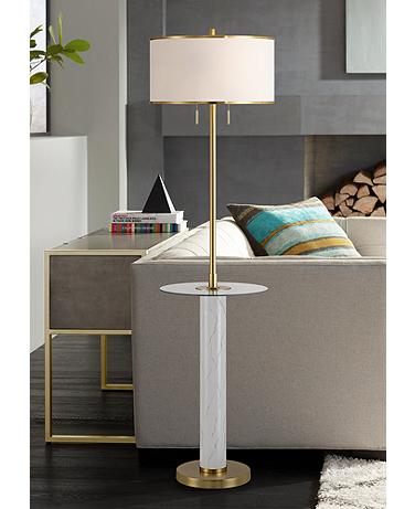 Possini Bellini 65" Faux Marble Floor Lamp with Tray Table and USB
