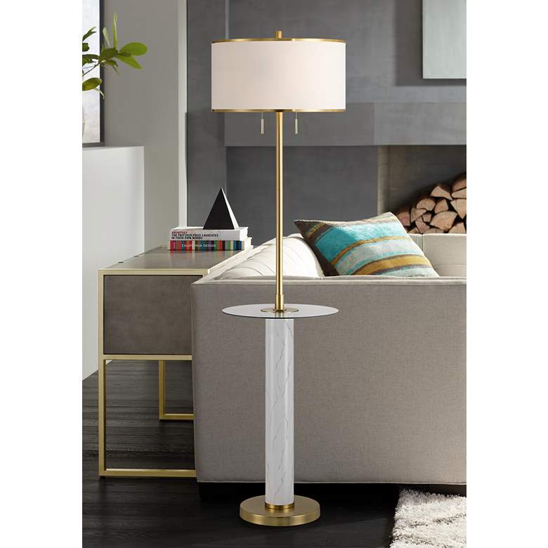 Image 1 Possini Bellini 65" Faux Marble Floor Lamp with Tray Table and USB