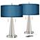 Possini Blue Vicki 23" Blue Faux Silk and Nickel USB Lamps Set of 2