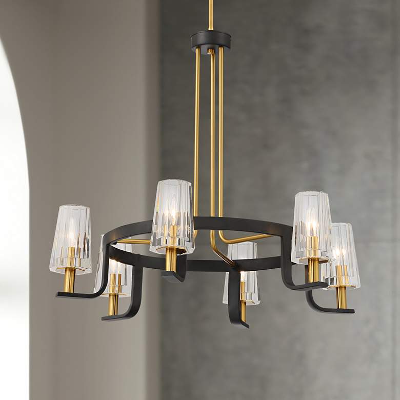 Possini Bronxville 30&quot; Wide Black and Brass 6-Light Ring Chandelier