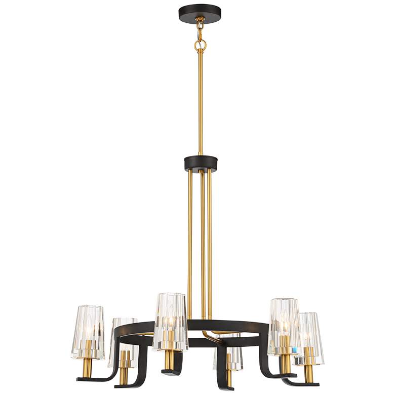 Possini Bronxville 30&quot; Wide Black and Brass 6-Light Ring Chandelier more views