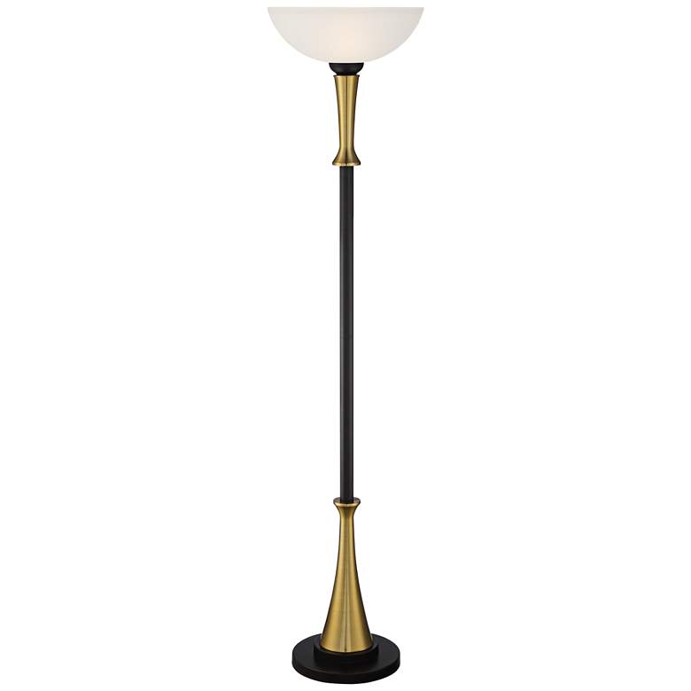 Image 2 Possini Burbank 70" Black and Brass Torchiere Floor Lamp with Dimmer
