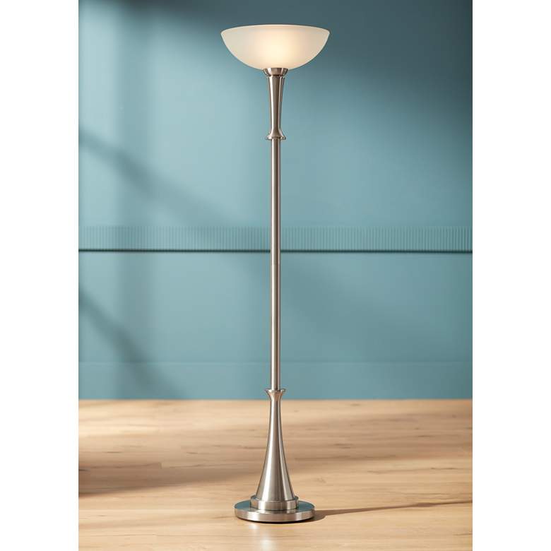 Image 1 Possini Burbank 70" Brushed Nickel Torchiere Floor Lamp with Dimmer