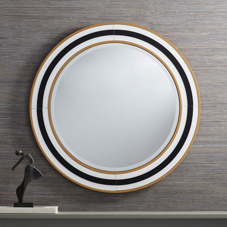 Image 1 Possini Cape Cod Black and Gold 31 1/2" Round Wall Mirror