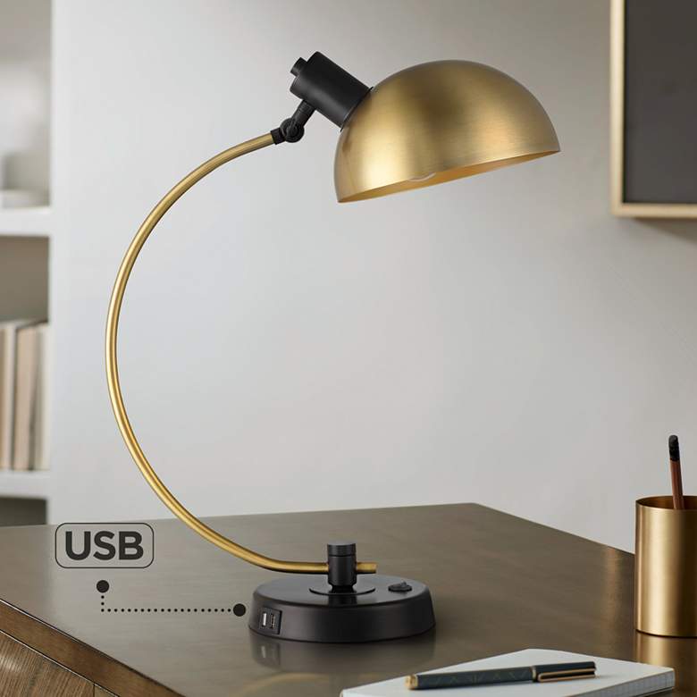 Image 1 Possini Diego 28 1/2" High Black and Gold Adjustable USB Desk Lamp