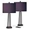 Possini Eggplant Purple Faux Silk and Dark Bronze USB Table Lamps Set of 2