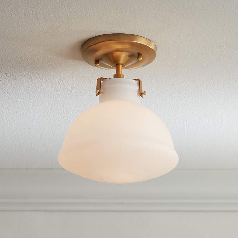 Image 1 Possini Euro 10 1/4 inch Wide Gold and Opal Glass Ceiling Light