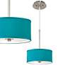 Thumbnail1 of Possini Euro 10 1/4" Wide Nickel and Teal Blue Faux Silk Mini Pendant