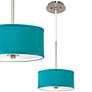 Possini Euro 10 1/4" Wide Nickel and Teal Blue Faux Silk Mini Pendant