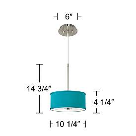 Image5 of Possini Euro 10 1/4" Wide Nickel and Teal Blue Faux Silk Mini Pendant more views