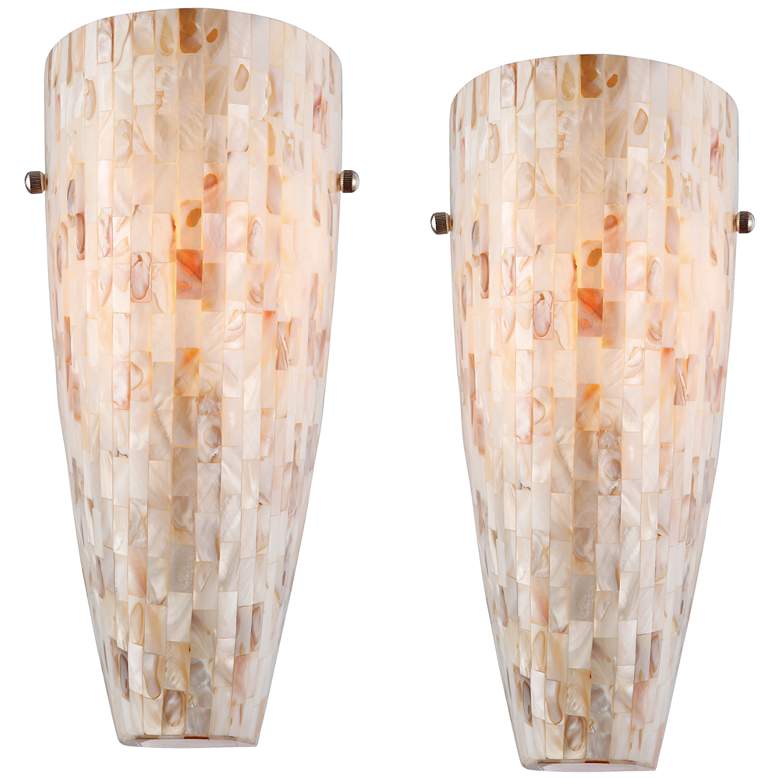 Image 1 Possini Euro 11 3/4" High Mother of Pearl Mosaic Wall Sconces Set of 2