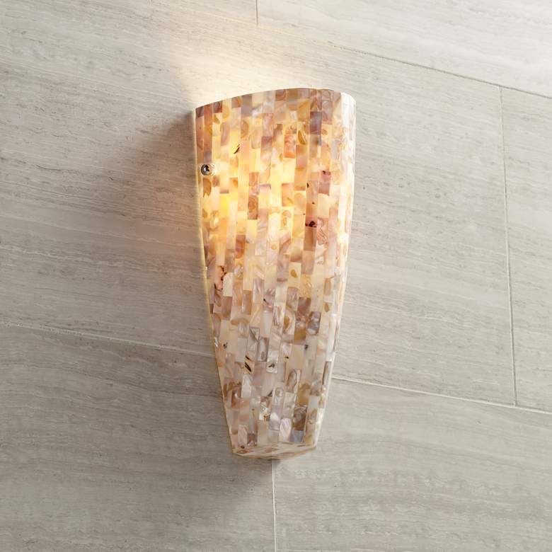 Image 5 Possini Euro 11 3/4 inch High Mother of Pearl Mosaic Wall Sconces Set of 2 more views